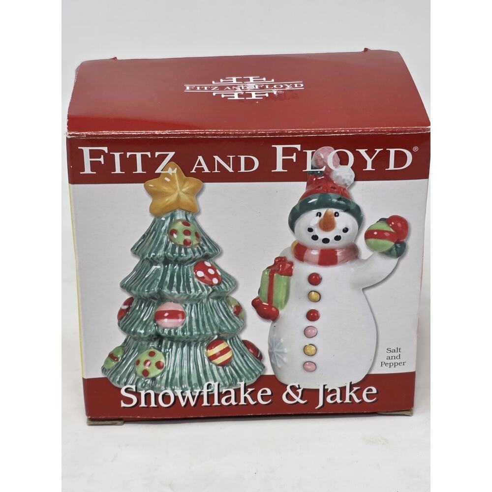 Fitz & Floyd Snowflake & Jake Salt & Pepper Shaker NEW 2009 Christmas